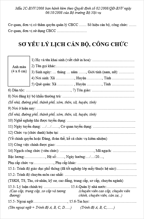 so yeu ly lich can bo cong chuc 2C-BNV-2008