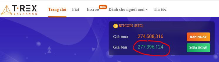 Giá Bitcoin trên sàn T-REX